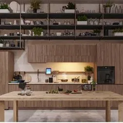 Cocina abierta con mobiliario maderado Caramelo