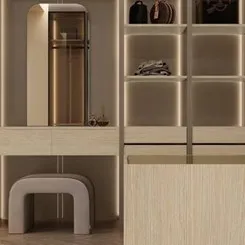 Vestidor luminoso con mobiliario en acabado Cartagena