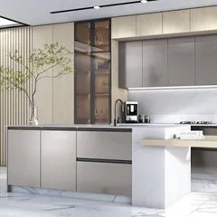 Cocina contemporánea con frentes en acabado Inox
